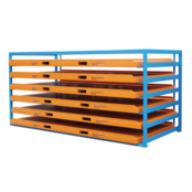 Storage rack for sheet material with stackable steel trays - KBR