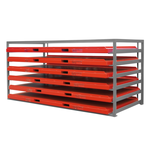 Opslagrek für plaatmateriaal mit stapelbare Stahl trays - KBR
