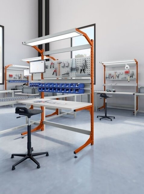Productielijn werkstation transportband Arbeitstisch 150 kg mit werkblad