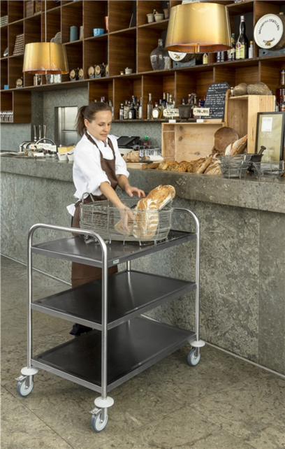 Edelstahl C2 Etagenwagen mit 3 Böden, 910 × 590 × 940 mm