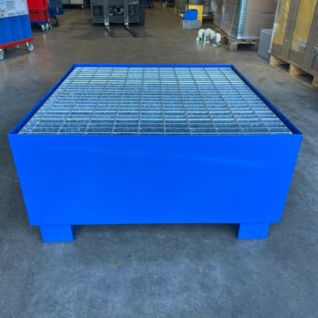 Stahl-Auffangwanne XL für 1 Fass – Umwelt-Leckagewanne mit Gitterrost, 220 Liter