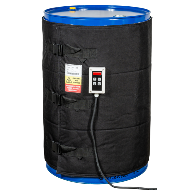 Housse chauffante pour fûts avec commande digitale 0-90°C, 1200W pour fûts acier 200-220L