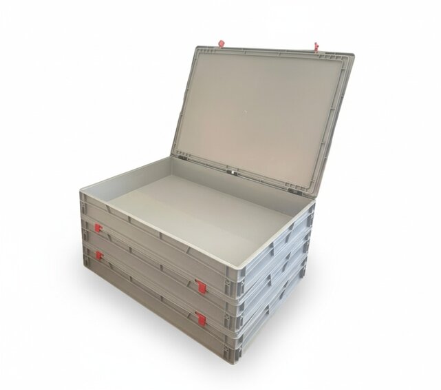Plastics crate 80x60x13.5 cm with lid open handle Eurobox container