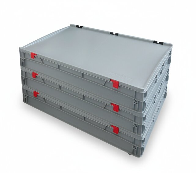 Eurokrat 80x60x13.5 cm met deksel Eurobox  Euronorm kratten open handvat