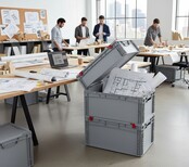 Plastics crate 80x60x13.5 cm with lid open handle Eurobox container