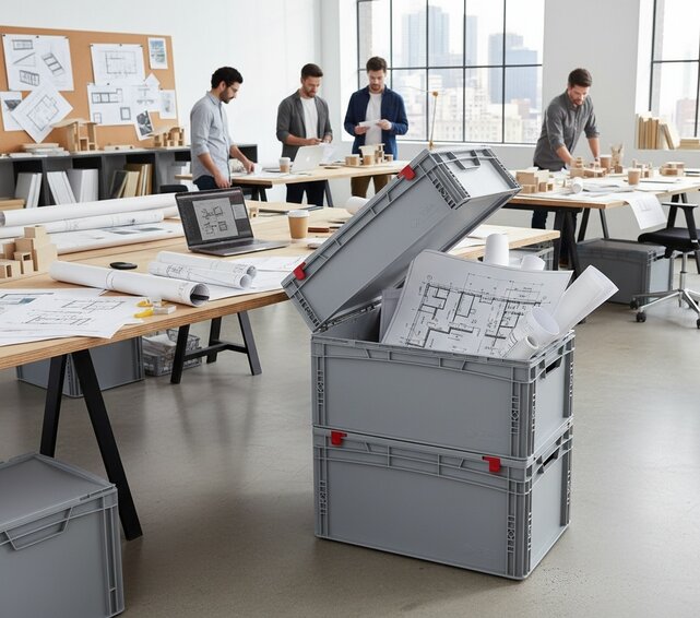 Plastics crate 80x60x13.5 cm with lid open handle Eurobox container