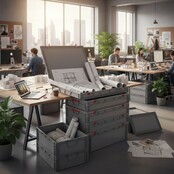 Plastics crate 80x60x13.5 cm with lid open handle Eurobox container