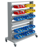 FLUXO Trolley with Grab Container Rails with storage bins