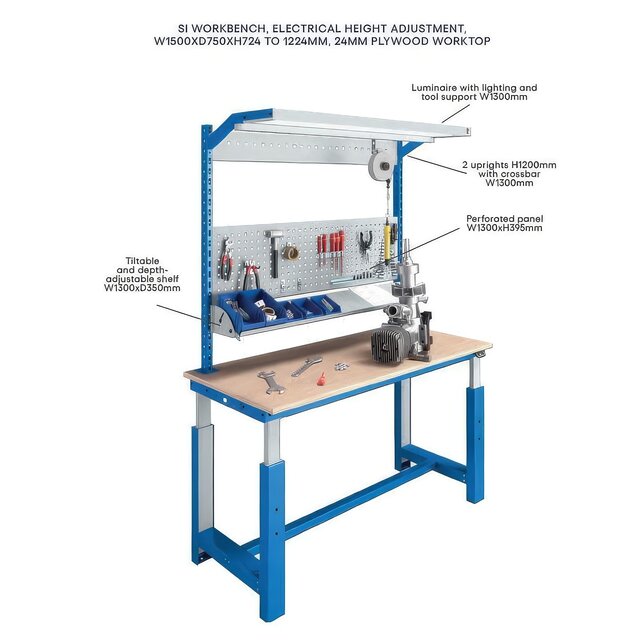 SI Workbench / Work Table, 300 kg Capacity – Electrical height adjustable