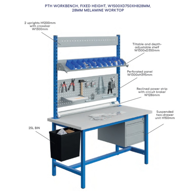 PTH Ergo Werkbank 500 kg – Schwerlast-Industriearbeitstisch mit fester Höhe | Salesbridges