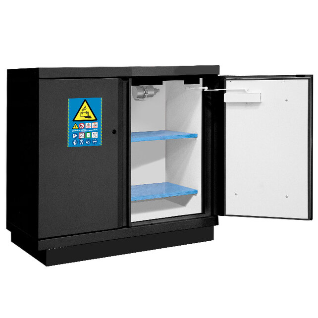 90-Minuten Brandschutz-Sicherheitsschrank für Lithium-Batterien, 2-türig, 1100 × 1137 × 670 mm, mit Alarm, Rauchmelder und automatischer Löschung