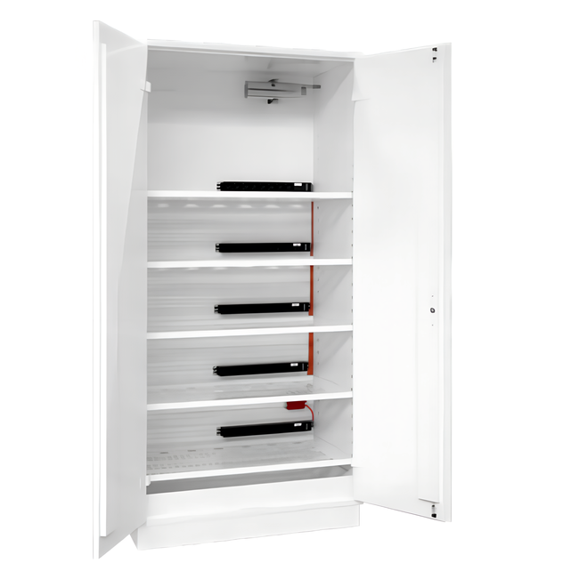 Armoire de sécurité batteries lithium EI15 15 min coupe-feu – 2 portes – 5 étagères – 2095 x 1000 x 450mm
