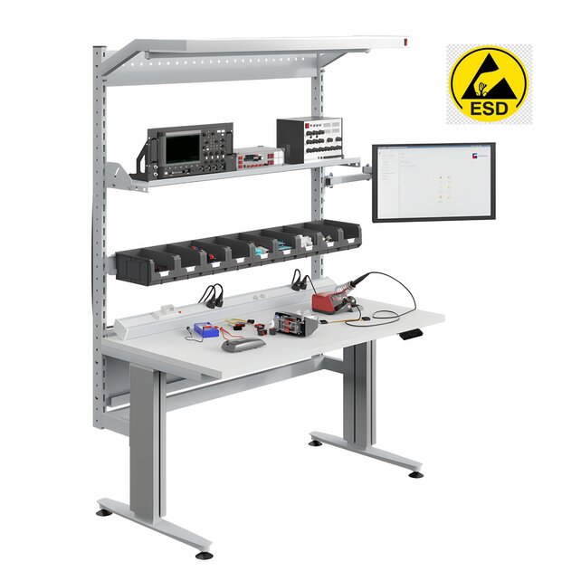 Modulog 4.0 Volledig ESD-werkstation, in hoogte verstelbare werkbank van 763 tot 1113 mm