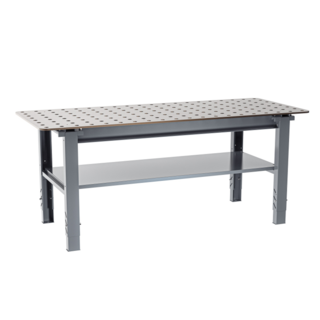 In hoogte verstelbare lastafel 1600x800 of 2000x800 – 12 mm stalen plaat, 28 mm gaten, 400 kg
