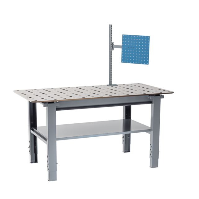 In hoogte verstelbare lastafel 1600x800 of 2000x800 – 12 mm stalen plaat, 28 mm gaten, 400 kg