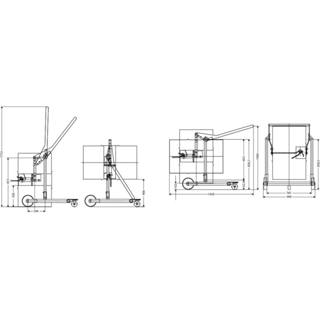 Mobiler Fasswagen mit Schwenkfunktion – 210L Stahlfässer – 365 kg – CE