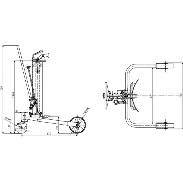 Hydraulischer Fasswagen für 210-Liter-Stahlfässer (stehend) – 250 kg – CE