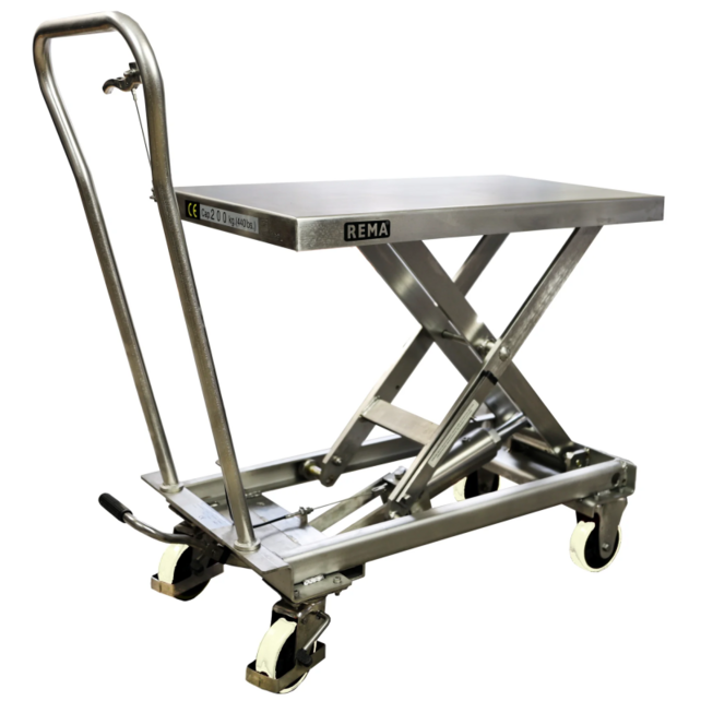 Table Élévatrice Mobile en Acier Inoxydable 0,2 Tonne – Plateforme 830 x 500 mm – Hauteur de Levage 915 mm