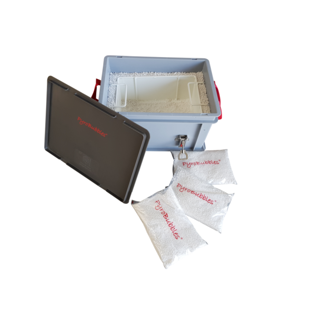 XS-Box mit PyroBubbles – Lithium Batterij Veiligheidsbox 400 × 300 × 235 m