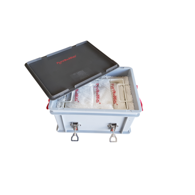XS-Box mit PyroBubbles – Lithium Batterij Veiligheidsbox 400 × 300 × 235 m