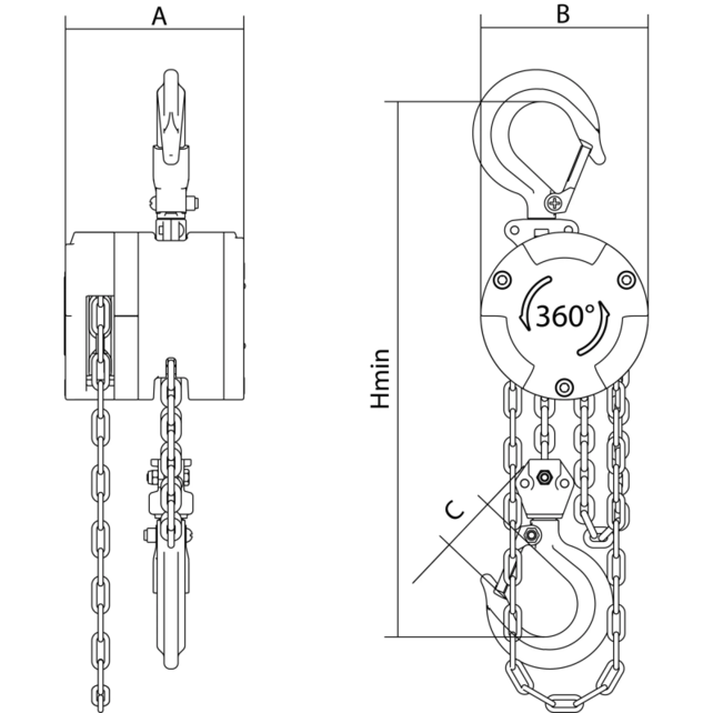 AluFlex 360 Hand Chain Hoist 250–500 kg – 360° Rotating, Lifting Height up to 10 m