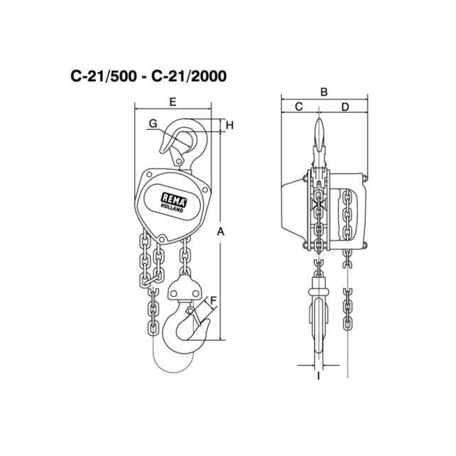Elephant C-21 Handkettingtakel 0.5–5 Ton – Hefhoogte tot 10 m