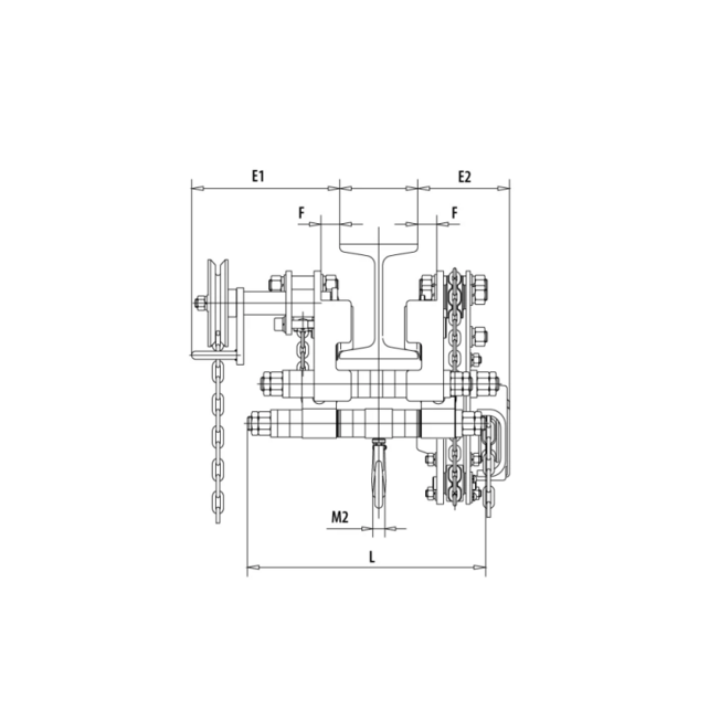 Palan Manuel Faible Hauteur Perdue KBT200OD avec Chariot à Chaîne 1–6.3 Tonnes – Hauteur de Levage 3 m