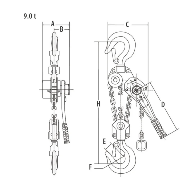 Palan à Levier Elephant YA 1–9 Tonnes – Hauteur de Levage 1.5–6 m