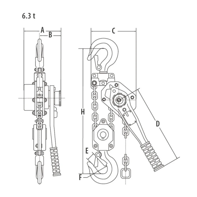 Elephant YA Lever Hoist 1–9 Ton – Lifting Height 1.5–6 m