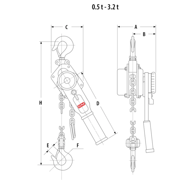 X-Line Lever Hoist 0.25–6.3 Ton – Lifting Height 1.5–6 m