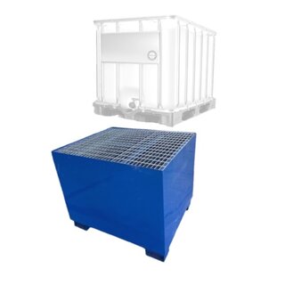 IBC-Auffangwanne aus Stahl für 1 IBC-Container bis 1.050 Liter, 1.200 kg Tragkraft, mit verzinktem Gitterrost