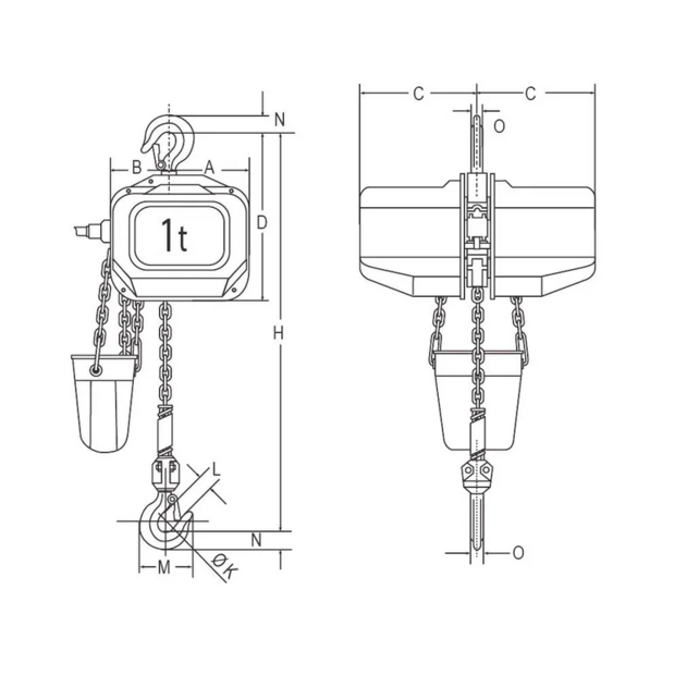 Elephant FAH 400 V 1‑snelheid Elektrische Kettingtakel – 0,5 – 3 t – Hefhoogte 3–10 m