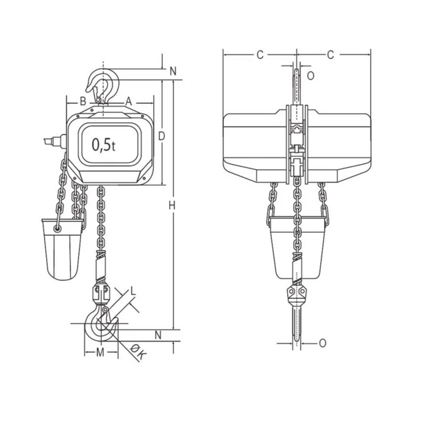 Elephant FAH 400 V 1-Gang Elektrokettenzug – 0,5–3 t, Hubhöhe 3–10 m