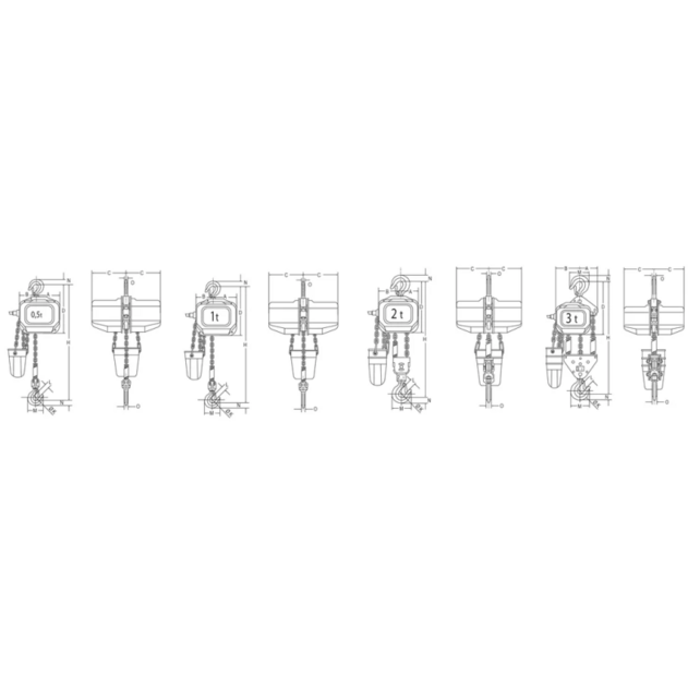 Elephant FBH 400 V 2‑snelheid Elektrische Kettingtakel – 0,5 – 3 t – Hefhoogte 3–10 m