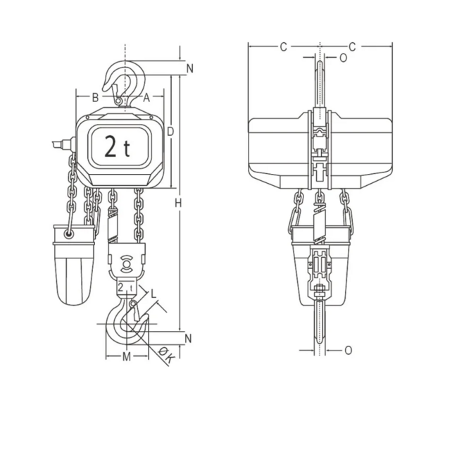 Elephant FBH 400 V 2‑snelheid Elektrische Kettingtakel – 0,5 – 3 t – Hefhoogte 3–10 m