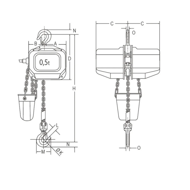 Elephant FBH 400 V 2-Gang Elektrokettenzug – 0,5–3 t, Hubhöhe 3–10 m