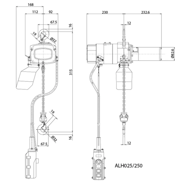 Elephant Alpha 230 V Elektrokettenzug – 0,1–0,5 t – 1–2 Geschwindigkeiten – Hubhöhe 3–10 m