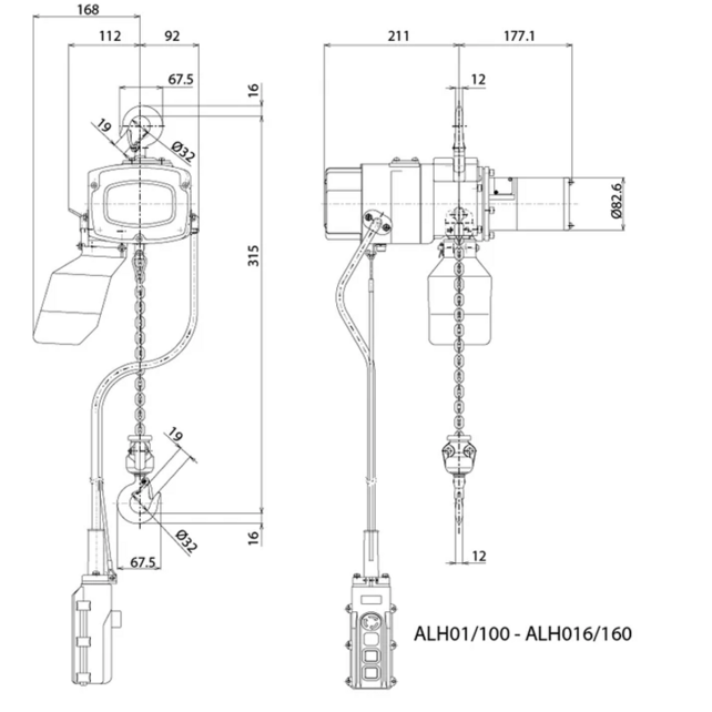 Elephant Alpha 230 V Elektrokettenzug – 0,1–0,5 t – 1–2 Geschwindigkeiten – Hubhöhe 3–10 m