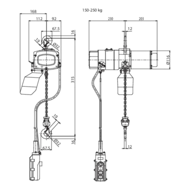 Elephant ALC 400 V Elektrische Kettingtakel – 150 – 500 kg – 1‑snelheid – Hefhoogte 3–10 m