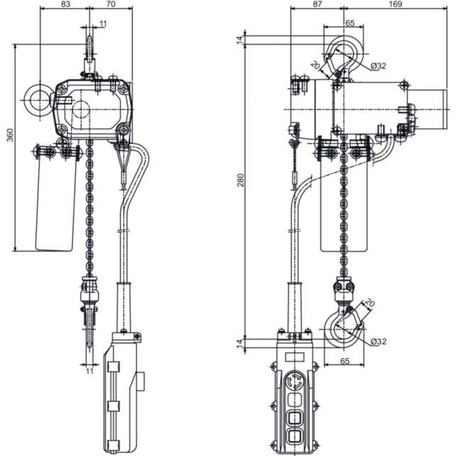 Elephant Beta 230 V Elektrische Kettingtakel – 125 – 200 kg – 1‑snelheid – Hefhoogte 3‑10 m