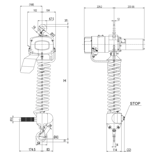 Elephant 230 V Palan Électrique à Chaîne – 250 kg – Vitesse Variable – Hauteur de levage 2,5 m