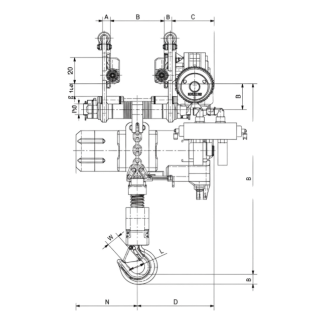 Red Rooster TCR/TCS Luchtkettingtakel mit Pneumatische Transportwagen – 250‑2000 kg