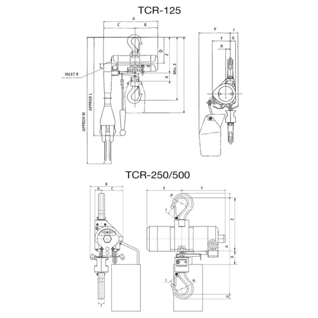 Red Rooster TCR Mini Palan à Chaîne Pneumatique – 125‑500 kg