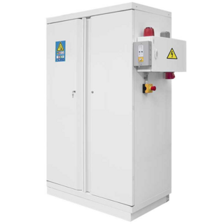 Lithium-Ionen-Batteriesicherheitsschrank mit 2 Türen, 1950 x 1287 x 620 mm – 90 Minuten feuerbeständig, EI180, Alarm, Löschsystem und 3-Phasen-Stromversorgung