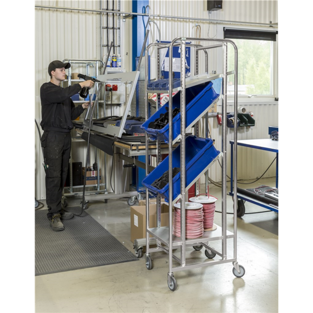 Chariot porte-bacs niveaux configurables 470 x 585 x 1880 mm - 150 kg - avec freins