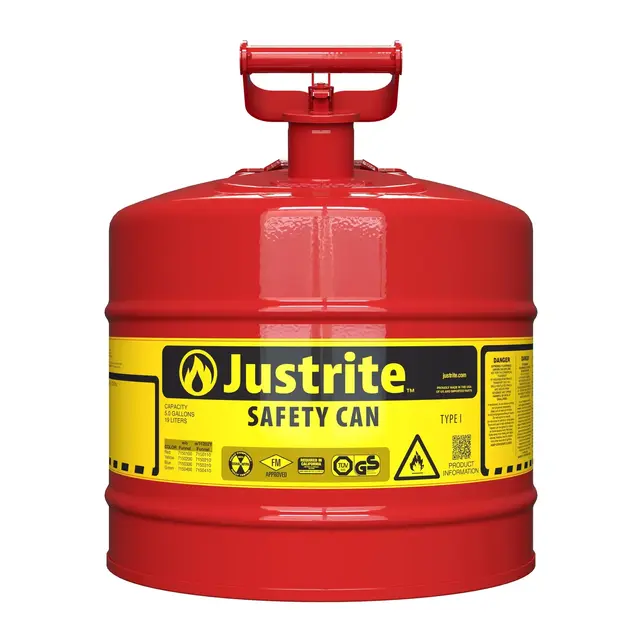 Justrite Type 1 Safety Can 1001 Rouge – Bidon de Sécurité pour Liquides Inflammables – Fermeture Automatique avec Poignée Pivotante