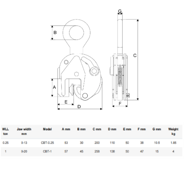CBT Vertical thin-sheet lifting clamps - 250-1000 kg