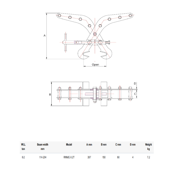 RMMC professional beam clamps and hand trolleys - 200 kg