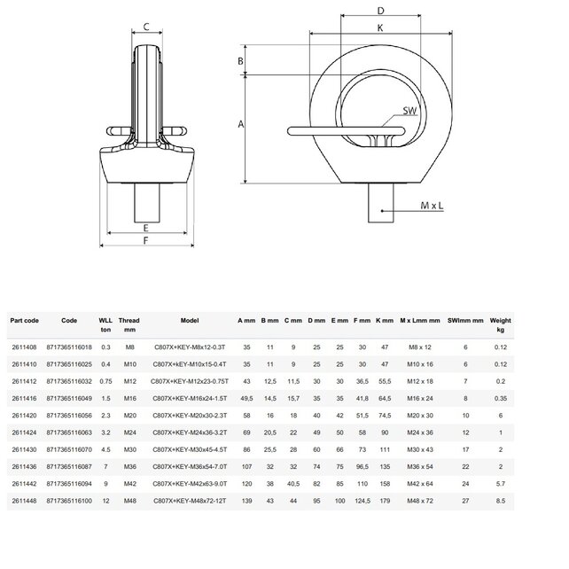 C807X+KEY Anschlagpunkt Grade 10 – 360° drehbar