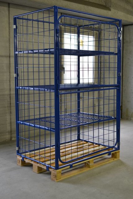 Palettenaufsatzrahmen aus Stahl H1800mm mit 3 Fachböden und 2 Klappen - Faltbar